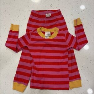 Hanna Andersson 3t Striped Pink & Red Kids Long Sleeve PJ set with Yellow Trim